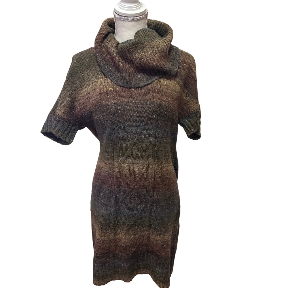 Ronni Nicole Women's Large L Cowl Neck Short Sleeve Sweater Dress Striped Knit